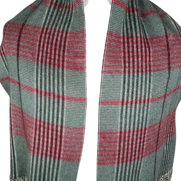 Christian Dior Monsieur: Vintage Plaid Scarf Stone Gray Red - Picture 6 of 9